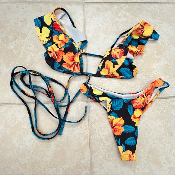 Floral Ruffle Wrap Bikini - Picture 2 of 5